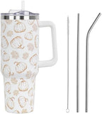 Fall Tumbler with Lid and Straw 40oz,Orange Pumpkin Maple Leaves Vacuum Autumn Insulated Leak Proof Tumbler,Farmhouse Cute Gifts Women Girls,Fall Accessories Stainless Steel Coffee Cup by Unknown