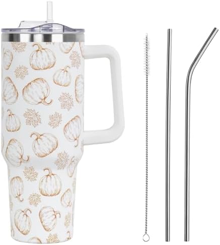 Fall Tumbler with Lid and Straw 40oz,Orange Pumpkin Maple Leaves Vacuum Autumn Insulated Leak Proof Tumbler,Farmhouse Cute Gifts Women Girls,Fall Accessories Stainless Steel Coffee Cup by Unknown