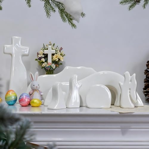 Empty Tomb Easter Scene and Cross Decoration, Ceramic Resurrection Scene Cross Jesus Tomb Decor, Christmas Decoration Jesus Nativity Scene for Religious Home Office Tabletop Christian Gifts - Image 6