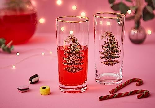 Spode Christmas Tree 15oz Highball Glasses, Set of 4 - Gold-Rimmed Elegant Holiday-Themed Glassware, Festive Holiday Drinkware for Christmas Parties, New Year’s Toasts & Festive Occasions - Image 7