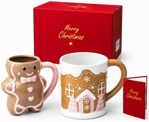 2 Pcs Christmas Mug Gift Card & Box Included Gingerbread Man House Design by Unknown