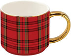 Sweet Water Decor Red Plaid Coffee Mug, 14oz China Christmas Mug with Gold Handle, Large Holiday Winter Cup for Coffee, Tea & Hot Chocolate, Stocking Stuffer Gifts for Women by SweetWaterDecor