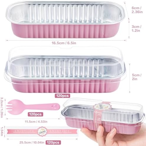 120Pack Pink Mini Loaf Pans with Lids, 6.8oz Aluminum Mini Cake Pan - Image 2