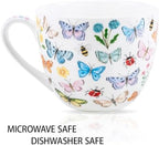 Colorful Butterfly Mug - 20oz Bone China Coffee Tea Hug Mug with Multicolor Butterflies, Ladybugs, Bees & Blooms, Perfect Gifts for Mom Women Mothers Day, Designed in England by Harvest Green Studio - Image 4