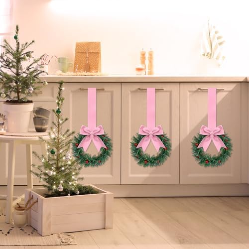 Retrowavy 12 Pcs Small Christmas Kitchen Cabinet Wreaths with Ribbon - Image 3