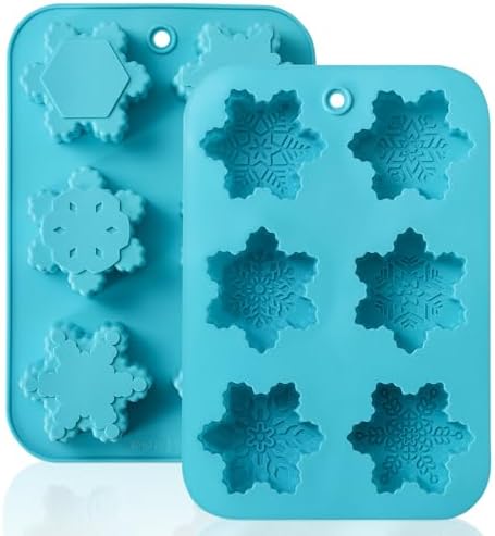 HKNMTT Snowflake Christmas Silicone Mold 12 Cavity 6 Shapes for Holiday Soap Chocolate Cocoa Bomb Ice Candy Oreo Covered Jello Xmas Winter Wax, Oven Safe Baking Frozen Moulds DIY Candle Craft Set by HKNMTT