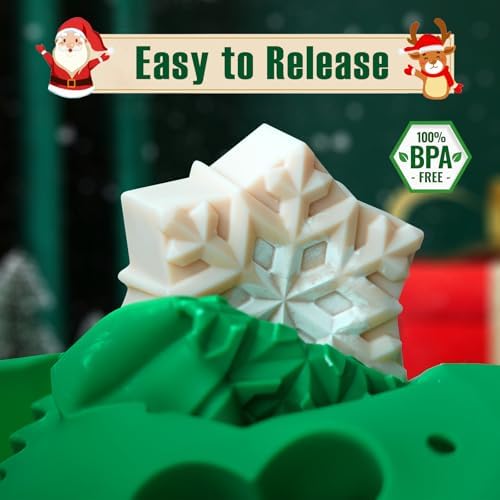 HKNMTT Large Christmas Silicone Molds for Baking Cake Muffins Oven Safe Freezing Soap Candle Cocoa Bomb Food Grade Tray, Deep Snowflake Tree Santa Gingerbread Gift Bell 6 Holiday Shapes Mould 2PCS - Image 6