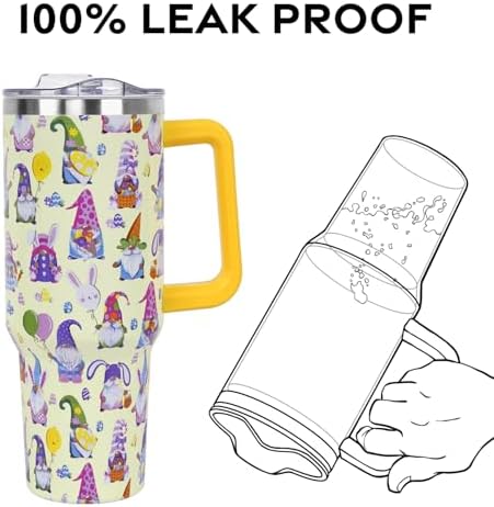 Easter Tumbler with Handle and Straw Lid 40 oz,Cute Happy Gnomes Spring Gift for Women Men Bunny Rabbit Eucalyptus Eggs Carrots Vacuum Insulated Leak Proof Stainless Steel Coffee Cup Mug - Image 4