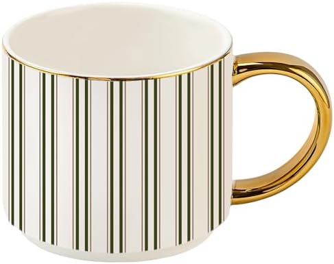 Sweet Water Decor Green Stripe Coffee Mug, 14oz China Christmas Mug with Gold Handle, Large Holiday Winter Cup for Coffee, Tea & Hot Chocolate, Stocking Stuffer Gifts for Women by SweetWaterDecor
