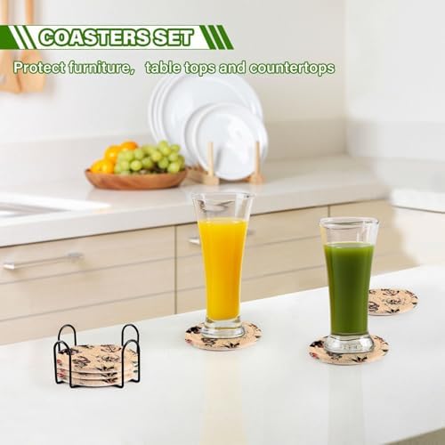 YETTASBIN Old School Tattoo 6 Pcs Drink Coasters with Holder, Cotton Woven Absorbent Heat-Resistant Round Coaster Non-Slip Table Mat for Kitchen Bar Home Decor Housewarming Gift, 3.9 in - Image 7