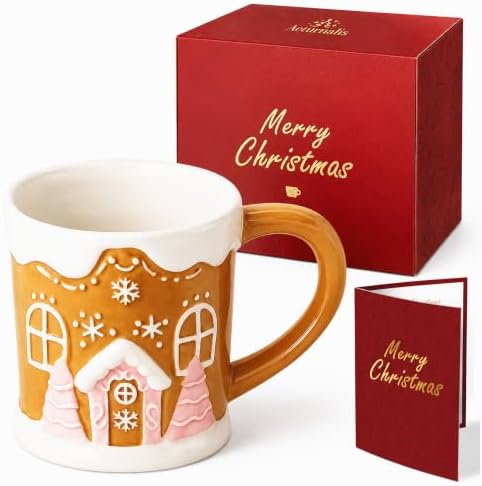 Christmas Mugs - Holiday Card & Gift Box Included - Candy Cookie House Design - Funny & Cute Christmas Coffee Mug - Perfect for Mom Kids Dad Gifts 17 Oz by Unknown