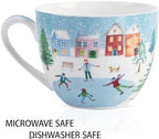 Christmas Skating Mug - 20 oz Bone China Winter Coffee Mugs with Snowy Village, Perfect Holiday and Birthday Gifts for Friends and Family - Designed in England by Harvest Green Studio - Image 4