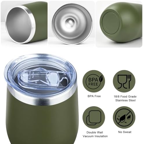 MEZMUT 12 Oz Insulated Wine Tumbler with Lid Wine Glass Cup(Navy Green,1) - Image 4