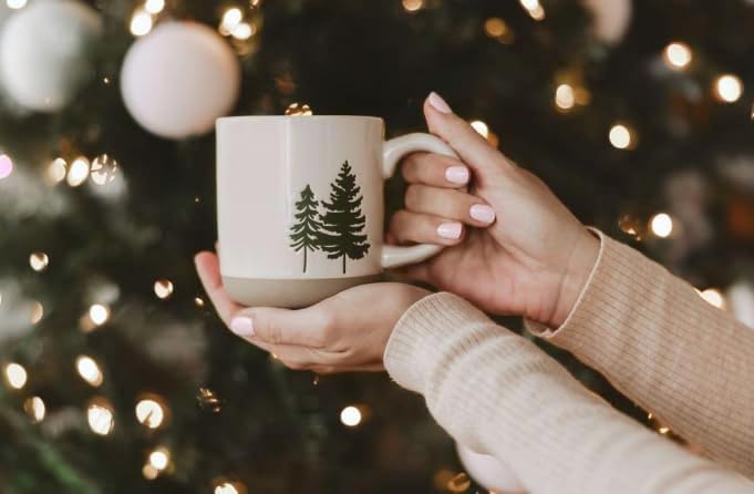 Sweet Water Decor Green Trees Coffee Mug, 14oz Stoneware Holiday Mug, Microwave & Dishwasher Safe, Large Winter Christmas Cup for Coffee, Tea & Hot Cocoa, Stocking Stuffers for Women, Cozy Gift Ideas - Image 6