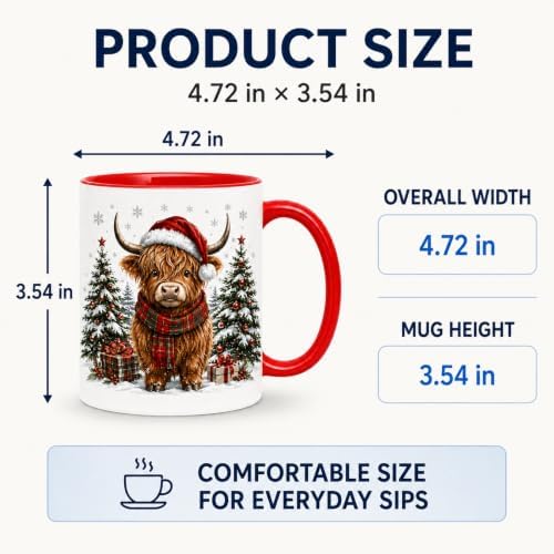 Highland Cow Gifts for Women, Christmas Mugs with Festive Red Handl - Image 2