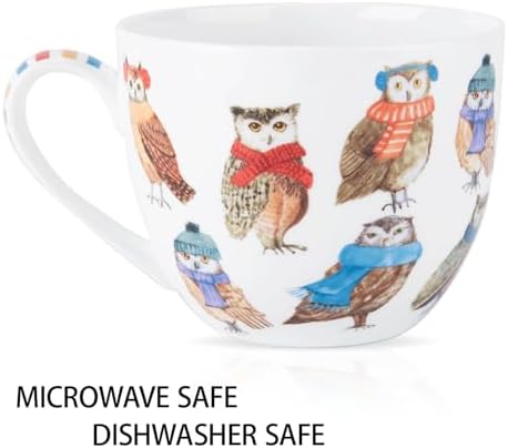 Cute Autumn Owls Coffee Mug, 20 oz Bone China Mugs with Charming Owls in Color Scarves and Hats, Perfect Brithday and Christmas Gift for Bird Enthusiasts, Designed in England by Harvest Green Studio - Image 4