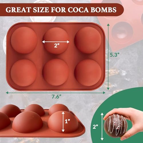Hot Chocolate Cocoa Bomb Molds Hemisphere Silicone 2 Inch 4 Pack, Semi Ball Mould 6 Cavity Large Circular, BPA Free Non-Stick Half Sphere Holiday Valentine DIY Cake Jelly Dome Mousse - Image 4