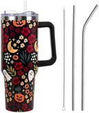 Halloween Tumbler with Lid and Straw 40oz,Fall Skulls Ghost Pumpkins Flower Vacuum Insulated Leak Proof Tumbler,Goth Cute Spooky Gift Women Girls,Thanksgiving Accessories Stainless Steel Coffee Cup by Unknown