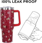Christmas Tumbler with Handle and Straw Lid 40 oz,Cute Gifts for Women Merry Xmas Reindeer Snowflakes Winter Holiday Festival Vacuum Insulated Leak Proof Stainless Steel Coffee Cup Mug - Image 4