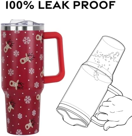 Christmas Tumbler with Handle and Straw Lid 40 oz,Cute Gifts for Women Merry Xmas Reindeer Snowflakes Winter Holiday Festival Vacuum Insulated Leak Proof Stainless Steel Coffee Cup Mug - Image 4