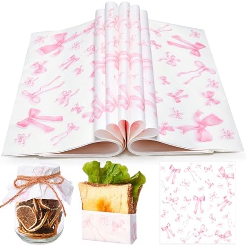 Marspark 100 Sheet Pink Bow Wax Paper for Sandwich Burgers 11.4 x 11 Inches by Marspark