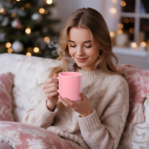 Set of 6 Pink Christmas Mugs, 10 oz Ceramic Coffee Cups - Image 6