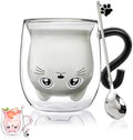 Black Cat Mug Cute Mug with Handle Double Walled Coffee Mugs Kawaii Cat Presents for Women Glass Mugs Tea Cup Cute Birthday Gifts for Cat Lovers Ideas Halloween Christmas by WELOCMETOBINOSTER