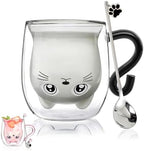 Black Cat Mug Cute Mug with Handle Double Walled Coffee Mugs Kawaii Cat Presents for Women Glass Mugs Tea Cup Cute Birthday Gifts for Cat Lovers Ideas Halloween Christmas by WELOCMETOBINOSTER
