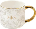 Sweet Water Decor Mrs Mug, 14oz Fine Bone China Coffee Cup with Gold Handle and Grey Delft Pattern, Bridal Shower Gift for Wedding Bride, Engagement & Newlyweds by SweetWaterDecor