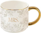 Sweet Water Decor Mrs Mug, 14oz Fine Bone China Coffee Cup with Gold Handle and Grey Delft Pattern, Bridal Shower Gift for Wedding Bride, Engagement & Newlyweds by SweetWaterDecor