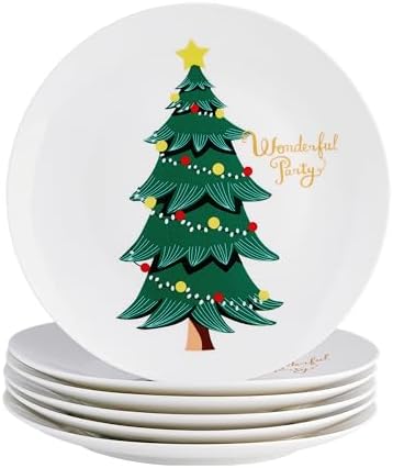 Christmas Dishes Set for 6,10 Inch Bone China Tree Dinner Plates,Xmas Table Centerpieces Porcelain Dinnerware Set (6pcs, 10 inch) by SwuutKitchen