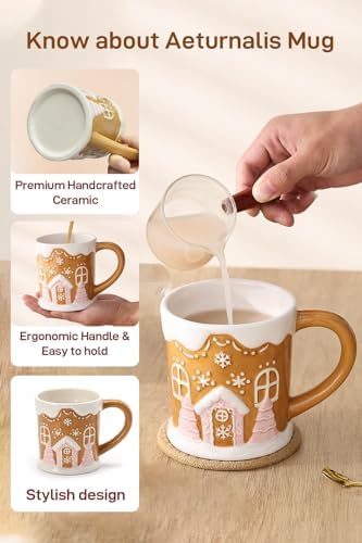 2 Pcs Christmas Mug Gift Card & Box Included Gingerbread Man House Design - Image 4
