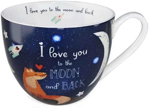 I Love You to the Moon and Back Mug, Premium 20 oz Bone China Coffee Mug, Romantic Gift for Her or Him, Valentine's Day, Anniversary, Birthday, Designed in England by Harvest Green Studio by MFoffice