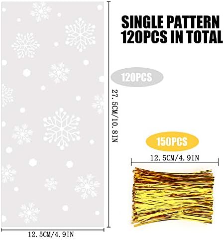 CCINEE Snowflake Treat Bag,Christmas Cellophane Bag with Twist Ties Candy Cookie Bags for Party Supplies,120PCS - Image 2
