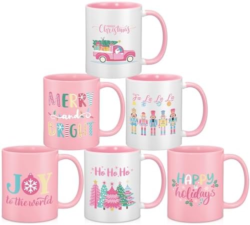 Didaey 6 Pcs Pink Christmas Mugs 12 oz Nutcracker Ceramic Coffee Cup Gifts by Didaey
