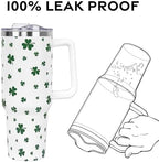 St Patricks Day Gifts 40 oz Tumbler with Handle and Straw Lid,Cute Green Lucky Clover Shamrock Spring Gift for Women Men Vacuum Insulated Leak Proof Stainless Steel Coffee Cup Mug - Image 4