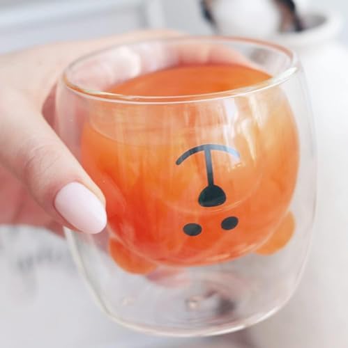 Binoster Cute Mugs Double Wall Glass Coffee Glass Cup Kawaii Bear Tea Milk Cup Funny Mug Animal Mug Aesthetic Cup for Office and Personal Birthday Gift (Happy bear) - Image 6