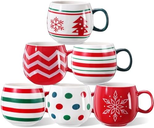 Jinei 6 Pcs Christmas Mug Set Christmas Ball Coffee Mug, White,Red, Classic - Image 3