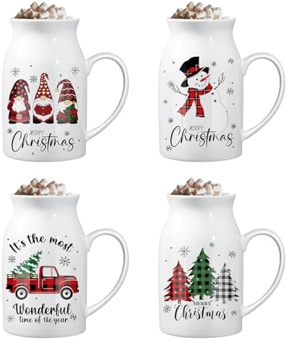 Hushee Christmas Mugs Set of 4 with Gift Box, 13.5 oz, Plaid by Hushee