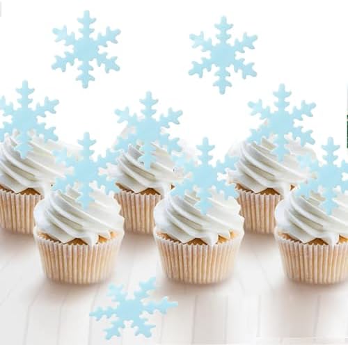 50PCS Edible Snowflakes for Cake Decorating Blue Edible Christmas Cake Decorations Wafer Paper Snowflake Sprinkles Cupcake Toppers for Christmas Winter Holiday Frozen Theme Party Supplies - Image 2