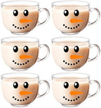 Sliner 6 Pcs Christmas Glass Coffee Mugs with Handle, 16 oz Clear Irish Coffee Mugs Footed Irish Glasses Christmas Winter Holiday Cups for Beverages Latte Hot Chocolate(Snowman) by Sliner