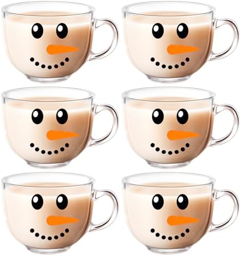 Sliner 6 Pcs Christmas Glass Coffee Mugs with Handle, 16 oz Clear Irish Coffee Mugs Footed Irish Glasses Christmas Winter Holiday Cups for Beverages Latte Hot Chocolate(Snowman) by Sliner