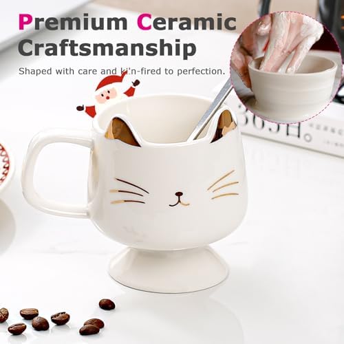 Christmas Mugs High-Footed Ceramic Cat Mug – 13.5oz Unique Coffee Cup with kitty Expression Design, Fun Gift for Women, Girls, Kids, Cat Lovers (white) - Image 6
