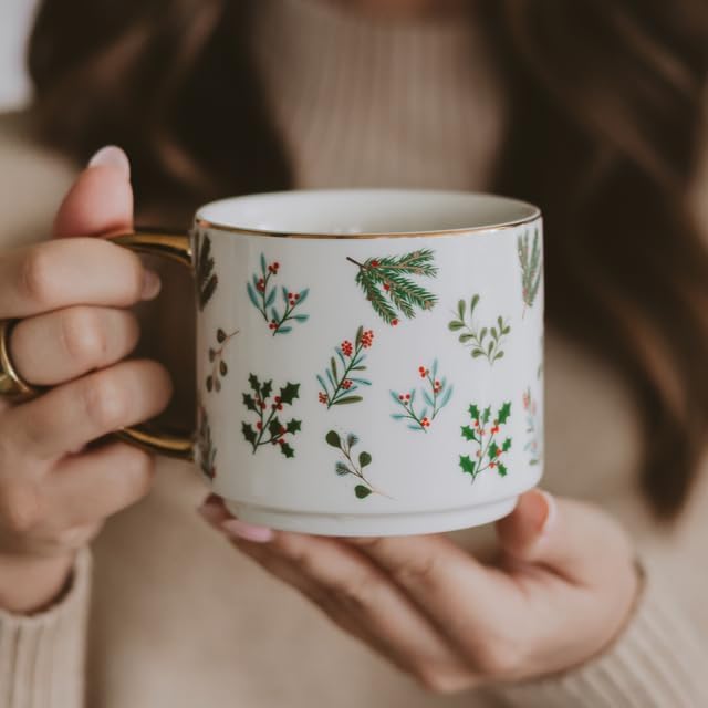 Sweet Water Decor Holiday Greenery Coffee Mug, 14oz China Christmas Mug with Gold Handle, Large Holiday Winter Cup for Coffee, Tea & Hot Chocolate, Stocking Stuffer Gifts for Women - Image 3