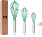 Teal Silicone Whisk Set of 3, 8/10/12 Inch, Non-Scratch, Aqua by OYV