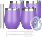 MEZMUT 12oz Insulated Wine Tumbler Glass Bulk with Lid (Purple,4 Pack) by MEZMUT