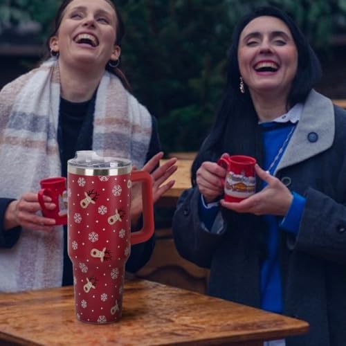 Christmas Tumbler with Handle and Straw Lid 40 oz,Cute Gifts for Women Merry Xmas Reindeer Snowflakes Winter Holiday Festival Vacuum Insulated Leak Proof Stainless Steel Coffee Cup Mug - Image 2