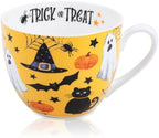 Orange Halloween Mug – 20oz Bone China Coffee Mug with Black Cat, Ghost, Pumpkin & Bat, Perfect Fall Gift for Halloween Lovers, Designed in England by Harvest Green Studio by MFoffice