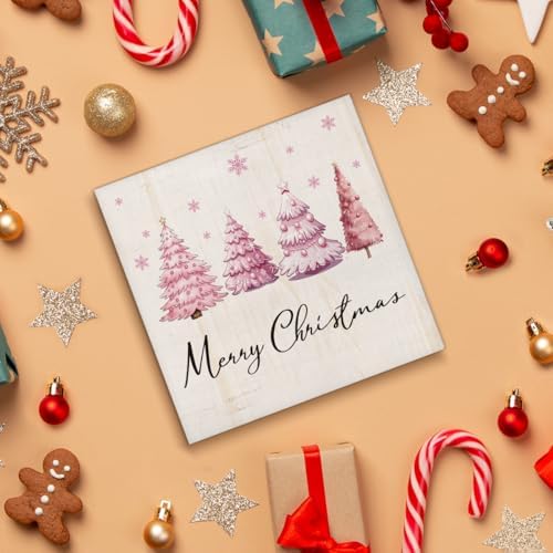 Merry Christmas Decorations - Pink Christmas Tree Wooden Sign - Image 4