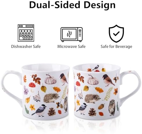 Autumn Animals Coffee Mug, 12 oz New Bone China Mug with Bird, Hedgehog, Owl & Pumpkin Design, Halloween & Fall Seasonal Ceramic Tea Mug, Nature Lover Gift, Designed in England by Harvest Green Studio - Image 5